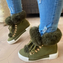 Fashion Flat Heel Round Toe Faux Fur Spliced Lace-up Snow Boots