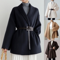 Fashion Solid Color Long Sleeve Cape-style Duffle Coat