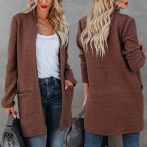 Fashion Solid Color Long Sleeve Stand Collar Cardigan Coat