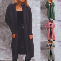 Fashion Solid Color Dolman Sleeve Loose Knit Cardigan