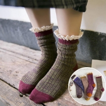 Fashion Contrast Color Lace Spliced Breathable Socks
