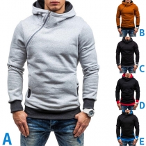Casual Style Long Sleeve Hooded Oblique Zipper Man's Sweatshirt