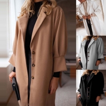 Fashion Solid Color 3/4 Sleeve Loose Duffle Coat