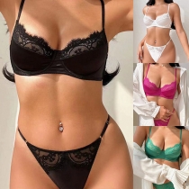 Sexy See-through Lace Spliced Push-up Underwear Bra Set