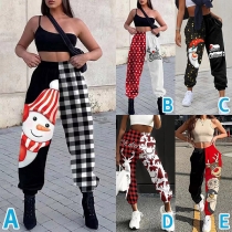 Casual Style Elastic Waist Christmas Printed Loose Harem Pants
