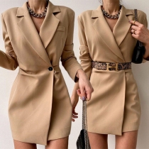 OL Style Long Sleeve Notched Lapel Slim Fit Suit Dress