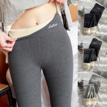 Simple Style High Waist Solid Color Plush Lining Stockings Leggings