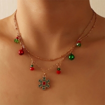 Fashion Snowflake Bell Pendant Dual-layer Necklace
