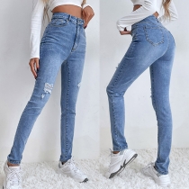 Fashion High Waist Slim Fit Ripped Skinny Jeans