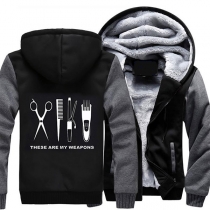 Casual Style Long Sleeve Hooded Solid Color Sweatshirt with Hair Trimmer Printed Pattern