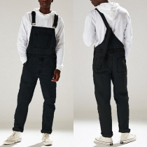 Casual Style High Waist Solid Color Man's Denim Overalls