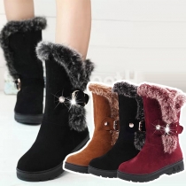 Fashion Faux Fur Spliced Flat Heel Round Toe Snow Boots