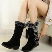 Fashion Faux Fur Spliced Flat Heel Round Toe Snow Boots