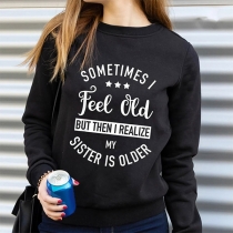 Casual Style Long Sleeve Round Neck Letters Printed Loose Sweatshirt