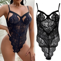 Sexy Backless V-neck Hollow Out Lace One-piece Sling Bodysuit Lingerie