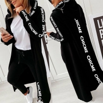 Fashion Letters Printed Long Sleeve Hooded Cardigan Coat + Pants Two-piece Set