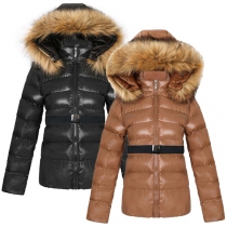 Fashion Detachable Faux Fur Spliced Hooded Long Sleeve Warm Coat