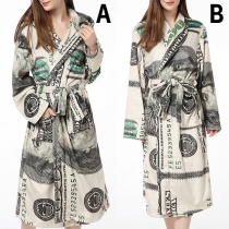 Fashion Printed Long Sleeve Lapel/Hooded Flannel Robe
