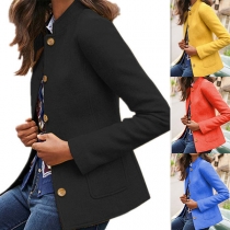 Fashion Solid Color Long Sleeve Stand Collar Single-breasted Slim Fit Duffle Coat