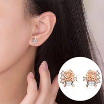 Fashion Rhinestone Inlaid Rose Shape Stud Earrings