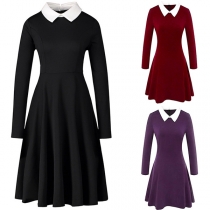 OL Style Long Sleeve Contrast Color POLO Collar Slim Fit Dress