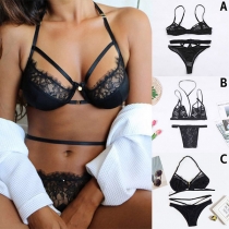 Sexy Hollow Out Lace Solid Color Underwear Lingerie Set
