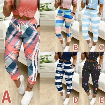 Fashion Elastic Drawstring Waist Colorful Printed Sports Pants