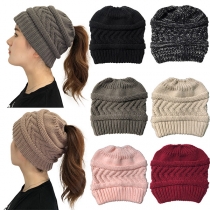 Fashion Solid Color Ponytail Knit Beanies