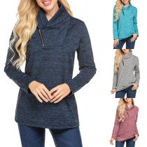 Fashion Solid Color Long Sleeve Oblique Zipper Sweatshirt