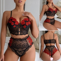 Sexy See-through Heart Embroidery Lace Lingerie Set