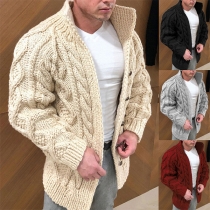 Fashion Solid Color Long Sleeve Stand Collar Single-breasted Man's Knit Cardigan