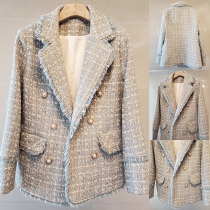 Sweet Style Long Sleeve Double-breasted Slim Fit Tweed Coat