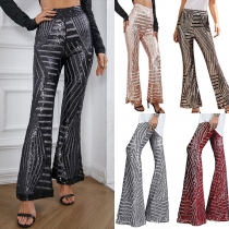 Fashion High Waist Slim Fit Sequin Flared Pants