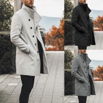 Fashion Solid Color Long Sleeve Stand Collar Man's Duffle Coat