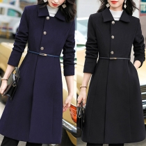 Retro Style Long Sleeve POLO Collar Single-breasted Slim Fit Duffle Coat
