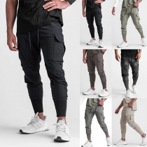 Casual Style Drawstring Waist Side-pocket Solid Color Man's Sports Pants