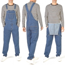 Casual Style High Waist Loose Denim Overalls for Man