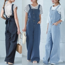 Sweet Style Back Bow-knot High Waist Denim Overealls