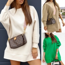 Casual Style Long Sleeve Round Neck Solid Color Loose Sweatshirt