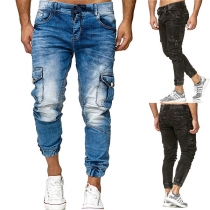Retro Style Faded-out Side-pocket Man's Jeans