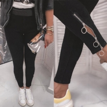 Fashion Solid Color High Waist Slim Fit Zipper Leg Opening Pencil Pants