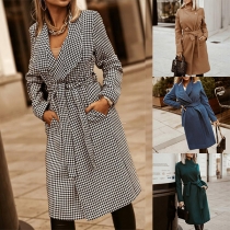 Fashion Solid Color Long Sleeve Duffle Coat with Waist Strap