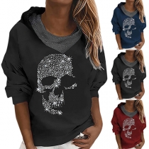 Chic Style Cowl Neck Sequin Skull Head Pattern Long Sleeve Sweatshirt