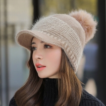 Cute Style Hairball Spliced Solid Color Knit Baseball Cap