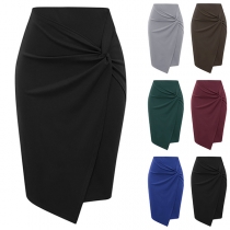 Fashion High Waist Solid Color Irregular Hem Twisted Skirt