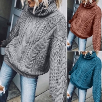 Fashion Solid Color Long Sleeve Turtleneck Pullover Sweater