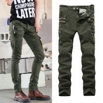 Casual Style Solid Color Side-pocket Man's Pants