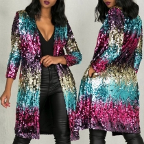 Fashion Long Sleeve Colorful Sequin Cardigan
