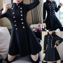 Navy Style Long Sleeve Stand Collar Double-breasted Slim Fit Dress