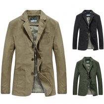 Fashion Solid Color Long Sleeve Front-pocket Man's Suit Coat
